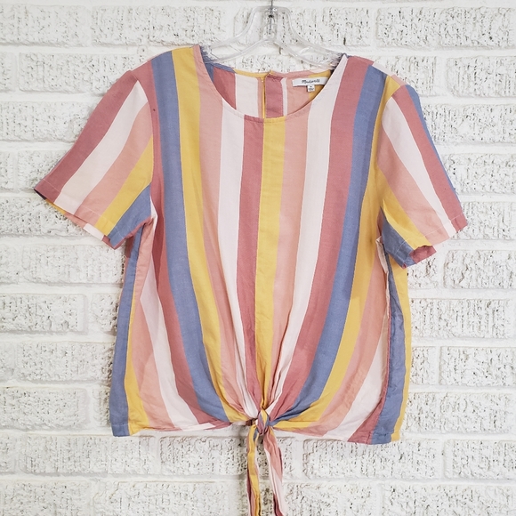 Madewell Button-Back Tie Tee in Sherbet Stripe - Picture 3 of 7